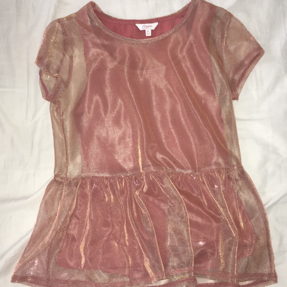 shiny pink/rosegold peplum top